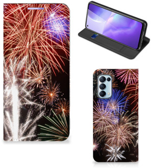 B2Ctelecom Smartphone Hoesje Kerstcadeau OPPO Find X3 Lite Portemonnee hoesje Vuurwerk