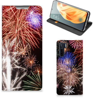 B2Ctelecom Smartphone Hoesje Kerstcadeau OPPO Reno3 | A91 Portemonnee hoesje Vuurwerk