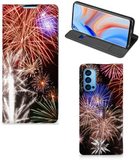 B2Ctelecom Smartphone Hoesje Kerstcadeau OPPO Reno4 Pro 5G Portemonnee hoesje Vuurwerk