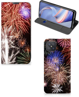 B2Ctelecom Smartphone Hoesje Kerstcadeau OPPO Reno4 Z 5G Portemonnee hoesje Vuurwerk