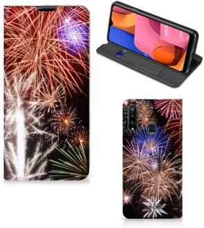 B2Ctelecom Smartphone Hoesje Kerstcadeau Samsung Galaxy A20s Portemonnee hoesje Vuurwerk