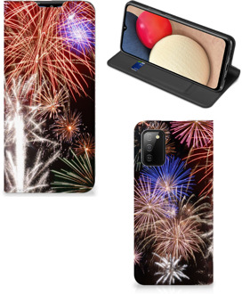 B2Ctelecom Smartphone Hoesje Kerstcadeau Samsung Galaxy M02s | A02s Portemonnee hoesje Vuurwerk