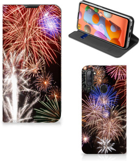 B2Ctelecom Smartphone Hoesje Kerstcadeau Samsung Galaxy M11 | A11 Portemonnee hoesje Vuurwerk