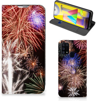 B2Ctelecom Smartphone Hoesje Kerstcadeau Samsung Galaxy M31 Portemonnee hoesje Vuurwerk