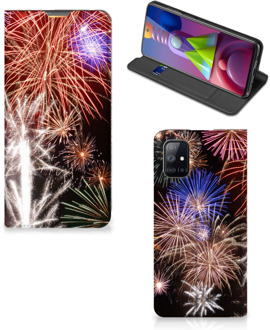 B2Ctelecom Smartphone Hoesje Kerstcadeau Samsung Galaxy M51 Portemonnee hoesje Vuurwerk