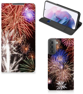 B2Ctelecom Smartphone Hoesje Kerstcadeau Samsung Galaxy S21 Plus Portemonnee hoesje Vuurwerk