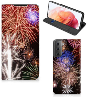 B2Ctelecom Smartphone Hoesje Kerstcadeau Samsung Galaxy S21 Portemonnee hoesje Vuurwerk