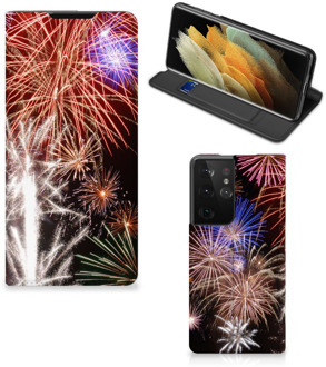 B2Ctelecom Smartphone Hoesje Kerstcadeau Samsung Galaxy S21 Ultra Portemonnee hoesje Vuurwerk