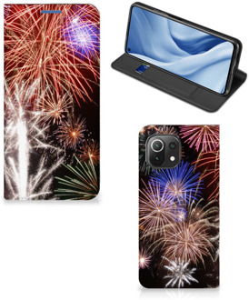 B2Ctelecom Smartphone Hoesje Kerstcadeau Xiaomi Mi 11 Lite Portemonnee hoesje Vuurwerk