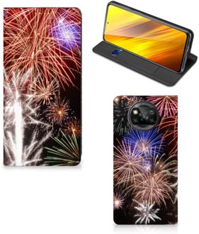 B2Ctelecom Smartphone Hoesje Kerstcadeau Xiaomi Poco X3 Portemonnee hoesje Vuurwerk