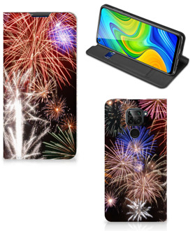 B2Ctelecom Smartphone Hoesje Kerstcadeau Xiaomi Redmi Note 9 Portemonnee hoesje Vuurwerk