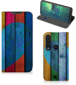 B2Ctelecom Smartphone Hoesje Motorola G8 Plus Mobiel Bookcase Wood Heart