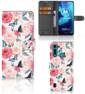 B2Ctelecom Smartphone Hoesje Motorola G8 Power Lite Flipcase Cadeautjes voor Moederdag Butterfly Roses