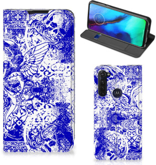 B2Ctelecom Smartphone Hoesje Motorola Moto G Pro Book Style Case Angel Skull Blue