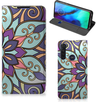 B2Ctelecom Smartphone Hoesje Motorola Moto G Pro Mobiel Bookcase Paarse Bloem