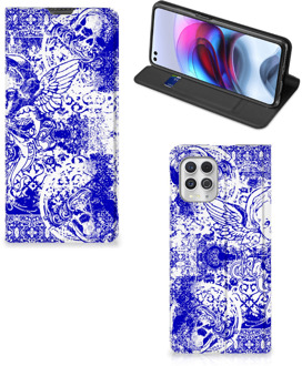 B2Ctelecom Smartphone Hoesje Motorola Moto G100 Book Style Case Angel Skull Blue