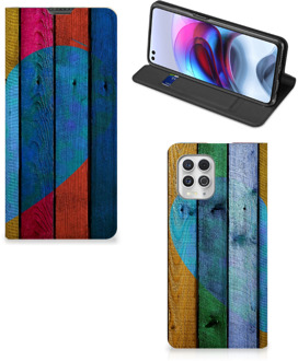 B2Ctelecom Smartphone Hoesje Motorola Moto G100 Mobiel Bookcase Wood Heart