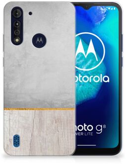 B2Ctelecom Smartphone hoesje Motorola Moto G8 Power Lite Backcase Siliconen Hoesje Wood Beton