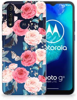 B2Ctelecom Smartphone hoesje Motorola Moto G8 Power Lite Telefoontas Butterfly Roses