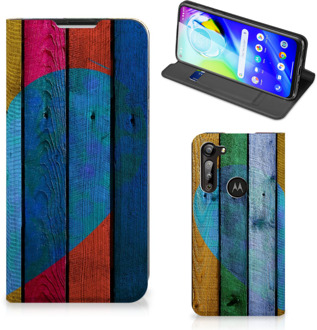 B2Ctelecom Smartphone Hoesje Motorola Moto G8 Power Mobiel Bookcase Wood Heart