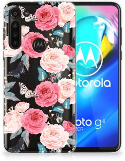 B2Ctelecom Smartphone hoesje Motorola Moto G8 Power Telefoontas Butterfly Roses