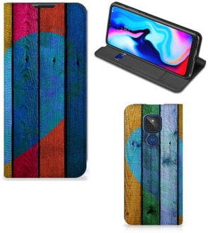 B2Ctelecom Smartphone Hoesje Motorola Moto G9 Play Mobiel Bookcase Wood Heart