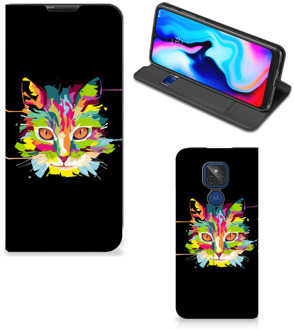 B2Ctelecom Smartphone Hoesje Motorola Moto G9 Play Wallet Case Leuke Verjaardagscadeaus Cat Color