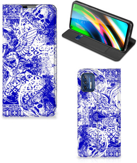 B2Ctelecom Smartphone Hoesje Motorola Moto G9 Plus Book Style Case Angel Skull Blue