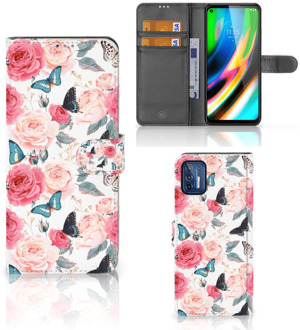 B2Ctelecom Smartphone Hoesje Motorola Moto G9 Plus Flipcase Cadeautjes voor Moederdag Butterfly Roses