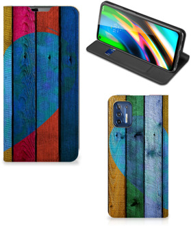 B2Ctelecom Smartphone Hoesje Motorola Moto G9 Plus Mobiel Bookcase Wood Heart