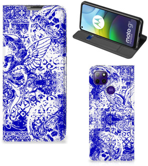 B2Ctelecom Smartphone Hoesje Motorola Moto G9 Power Book Style Case Angel Skull Blue