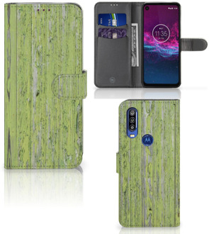 B2Ctelecom Smartphone Hoesje Motorola One Action Book Style Case Green Wood