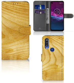 B2Ctelecom Smartphone Hoesje Motorola One Action Book Style Case Licht Hout