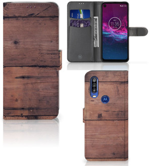 B2Ctelecom Smartphone Hoesje Motorola One Action Book Style Case Old Wood