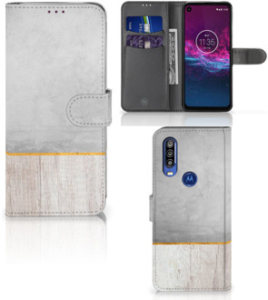 B2Ctelecom Smartphone Hoesje Motorola One Action Book Style Case Wood Concrete