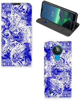 B2Ctelecom Smartphone Hoesje Nokia 1.4 Book Style Case Angel Skull Blue