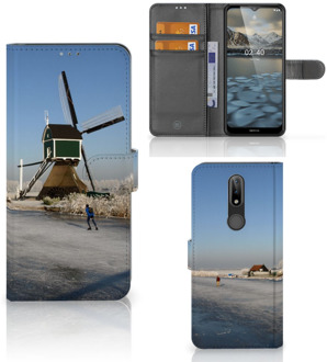 B2Ctelecom Smartphone Hoesje Nokia 2.4 Boekhoesje Tekst Schaatsers