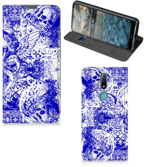 B2Ctelecom Smartphone Hoesje Nokia 2.4 Book Style Case Angel Skull Blue