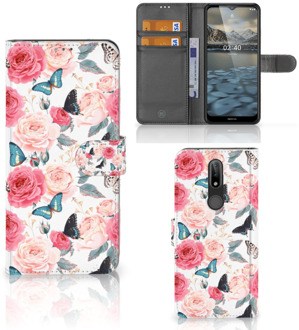 B2Ctelecom Smartphone Hoesje Nokia 2.4 Flipcase Cadeautjes voor Moederdag Butterfly Roses