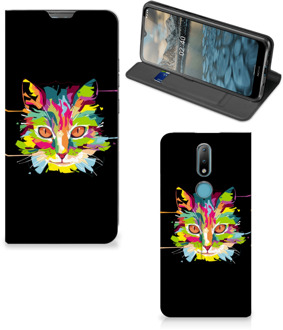 B2Ctelecom Smartphone Hoesje Nokia 2.4 Wallet Case Leuke Verjaardagscadeaus Cat Color