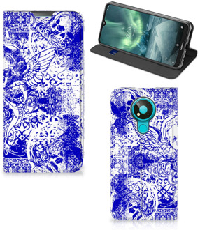 B2Ctelecom Smartphone Hoesje Nokia 3.4 Book Style Case Angel Skull Blue