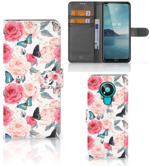 B2Ctelecom Smartphone Hoesje Nokia 3.4 Flipcase Cadeautjes voor Moederdag Butterfly Roses