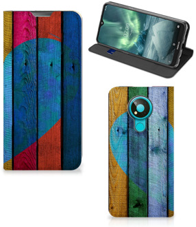 B2Ctelecom Smartphone Hoesje Nokia 3.4 Mobiel Bookcase Wood Heart