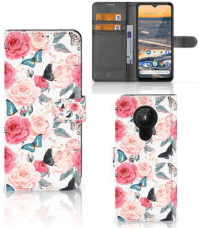 B2Ctelecom Smartphone Hoesje Nokia 5.3 Flipcase Cadeautjes voor Moederdag Butterfly Roses