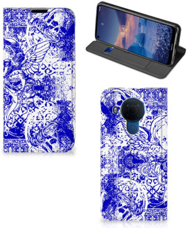 B2Ctelecom Smartphone Hoesje Nokia 5.4 Book Style Case Angel Skull Blue