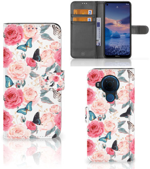 B2Ctelecom Smartphone Hoesje Nokia 5.4 Flipcase Cadeautjes voor Moederdag Butterfly Roses