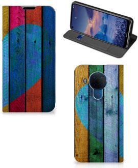 B2Ctelecom Smartphone Hoesje Nokia 5.4 Mobiel Bookcase Wood Heart