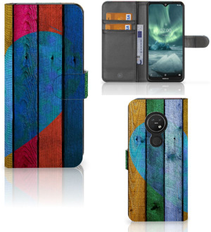 B2Ctelecom Smartphone Hoesje Nokia 7.2 | Smartphone Hoesje Nokia 6.2 Book Style Case Wood Heart