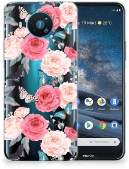 B2Ctelecom Smartphone hoesje Nokia 8.3 Telefoontas Butterfly Roses