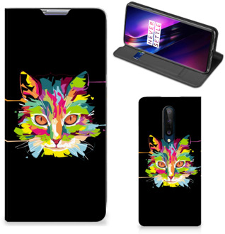 B2Ctelecom Smartphone Hoesje OnePlus 8 Wallet Case Leuke Verjaardagscadeaus Cat Color